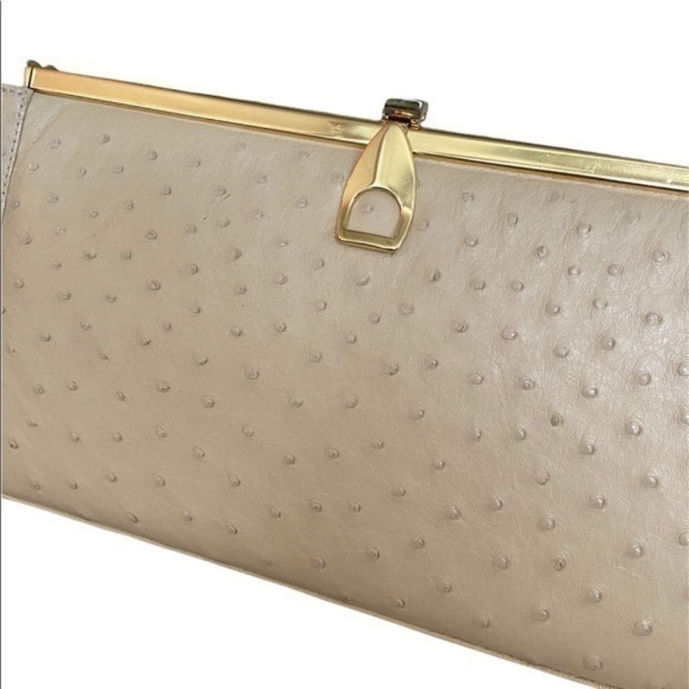 Corbeau 1980’s Vintage Nude Beige Neutral Ostrich Vintage Leather Clutch Bag - Picture 5 of 12